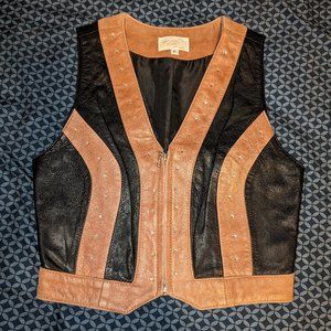 Vest Small, Bronze Gold black color with crystals Genuine leather western